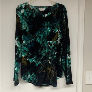 Van Heusen Teal & Black Abstract Floral Long Sleeve Blouse